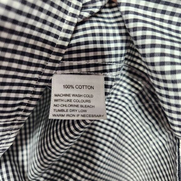 EDUN Mens Black White Gingham Collared Cotton Long Sleeve Button Up Shirt XL - Picture 12 of 12